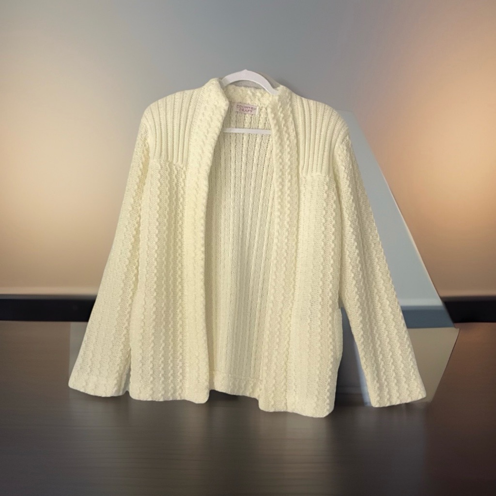 Vintage Country Craft Cardigan Sweater Womens Size Medium Beige 70s 80s Guc